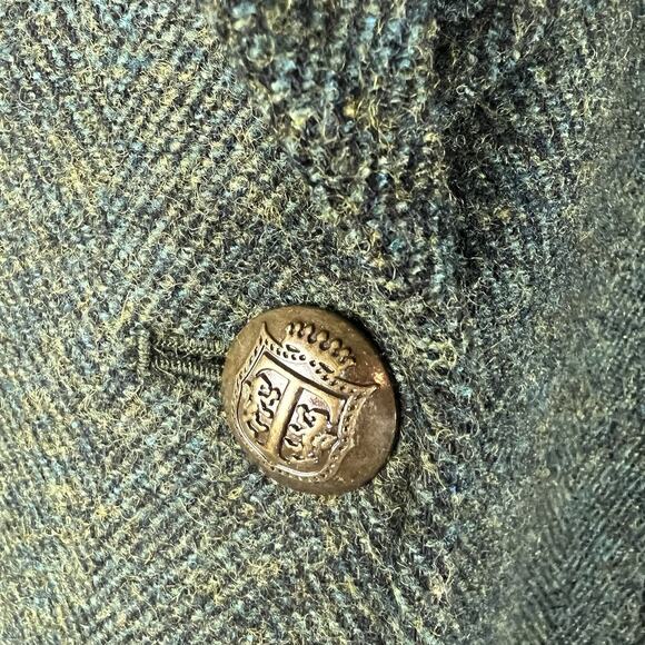 Talbots Blazer Womens 10 Green Wool Blend Gold Button Lined Aberdeen Herringbone - Picture 4 of 9